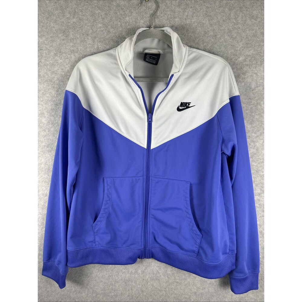 Nike Sportswear Heritage Track Jacket White Blue Semi Cropped Women’s Sz L